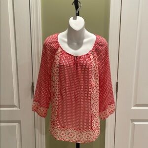 Banana Republic Red Cream Embellished 3/4 Sleeve Blouse